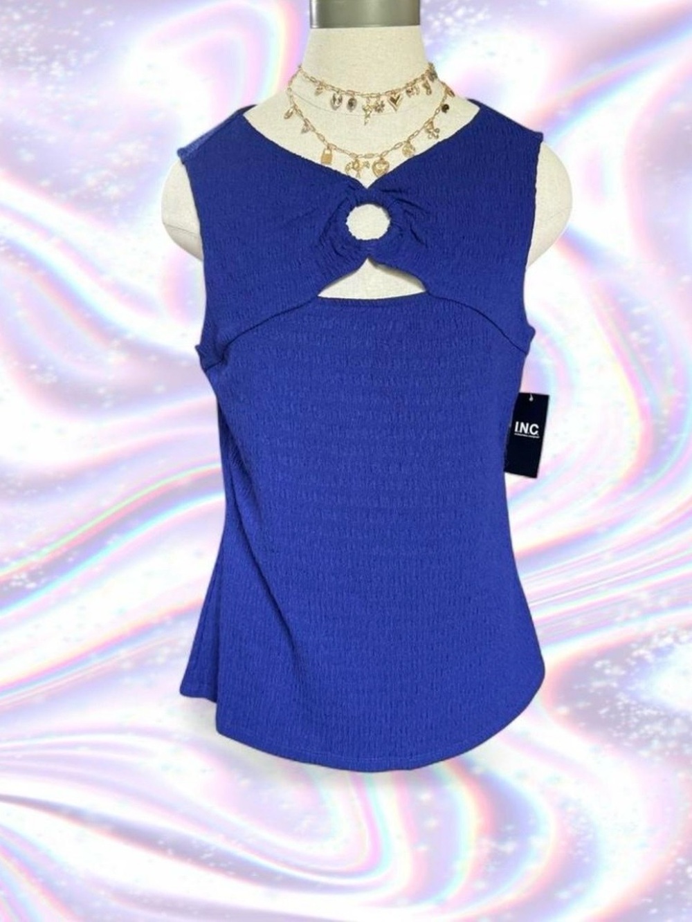 INC International Concepts Cobalt Blue Knot-Front Sleeveless Tank